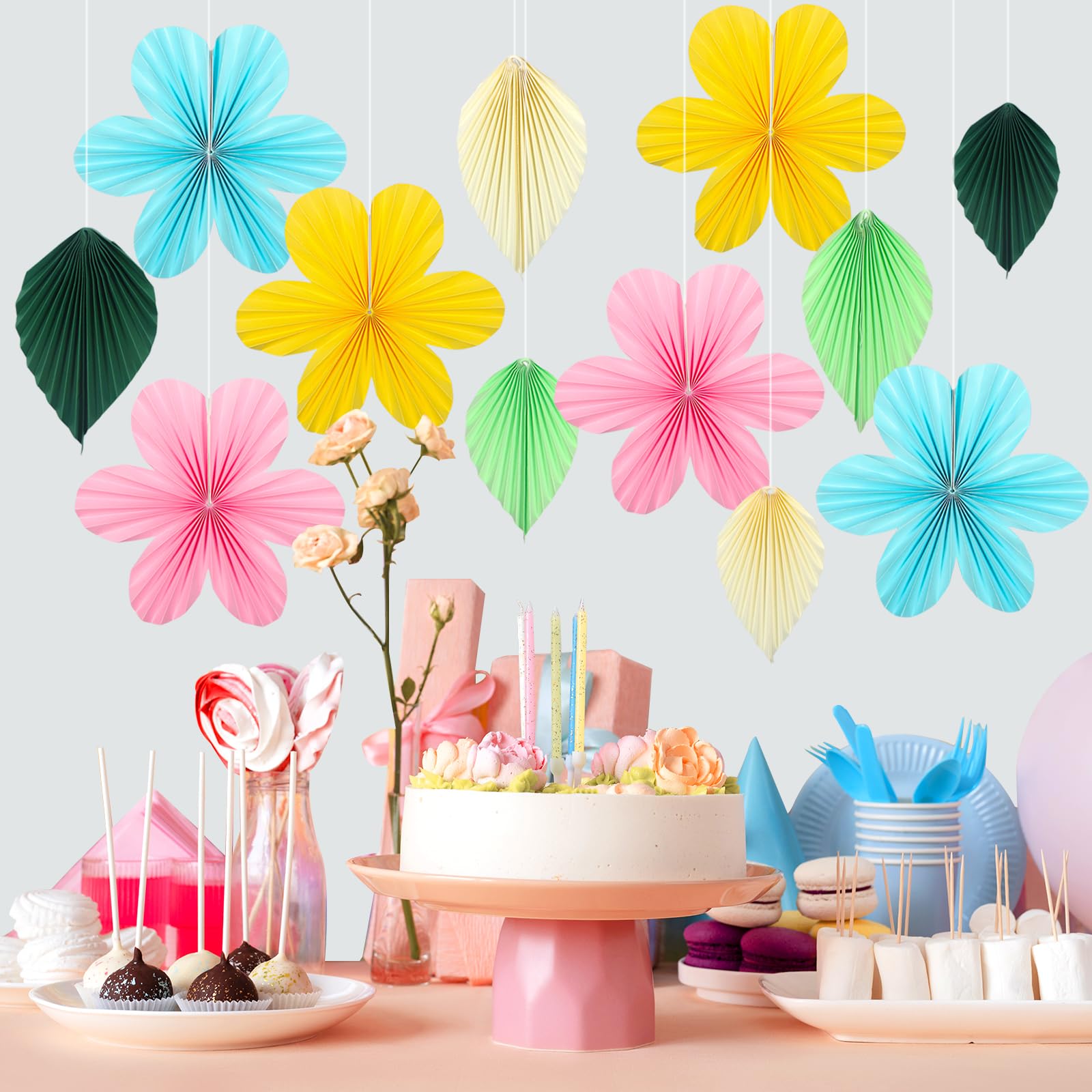 Adlkgg Paper Flowers Leaves Fan Party Decorations, Hanging Flower Wall Backdrop For Classroom Decor, Spring Party Decorations, W