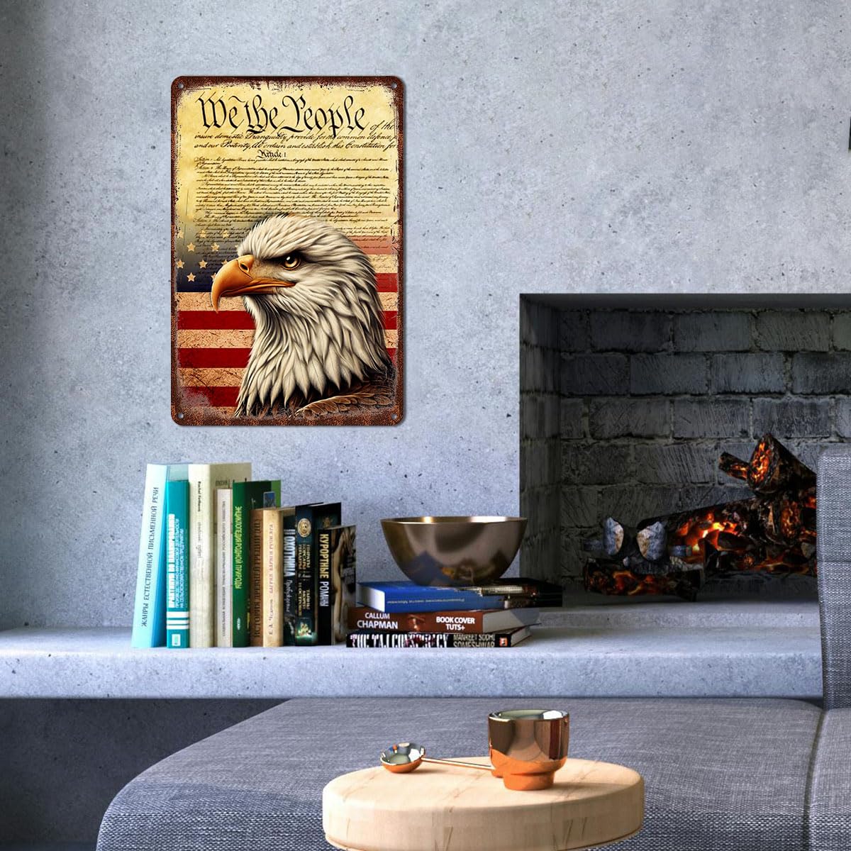 Patriotic Eagle Tin Sign - We the People Declaration of Independence Metal Wall Art, American Flag Decor for Veteran Tribute, Ga