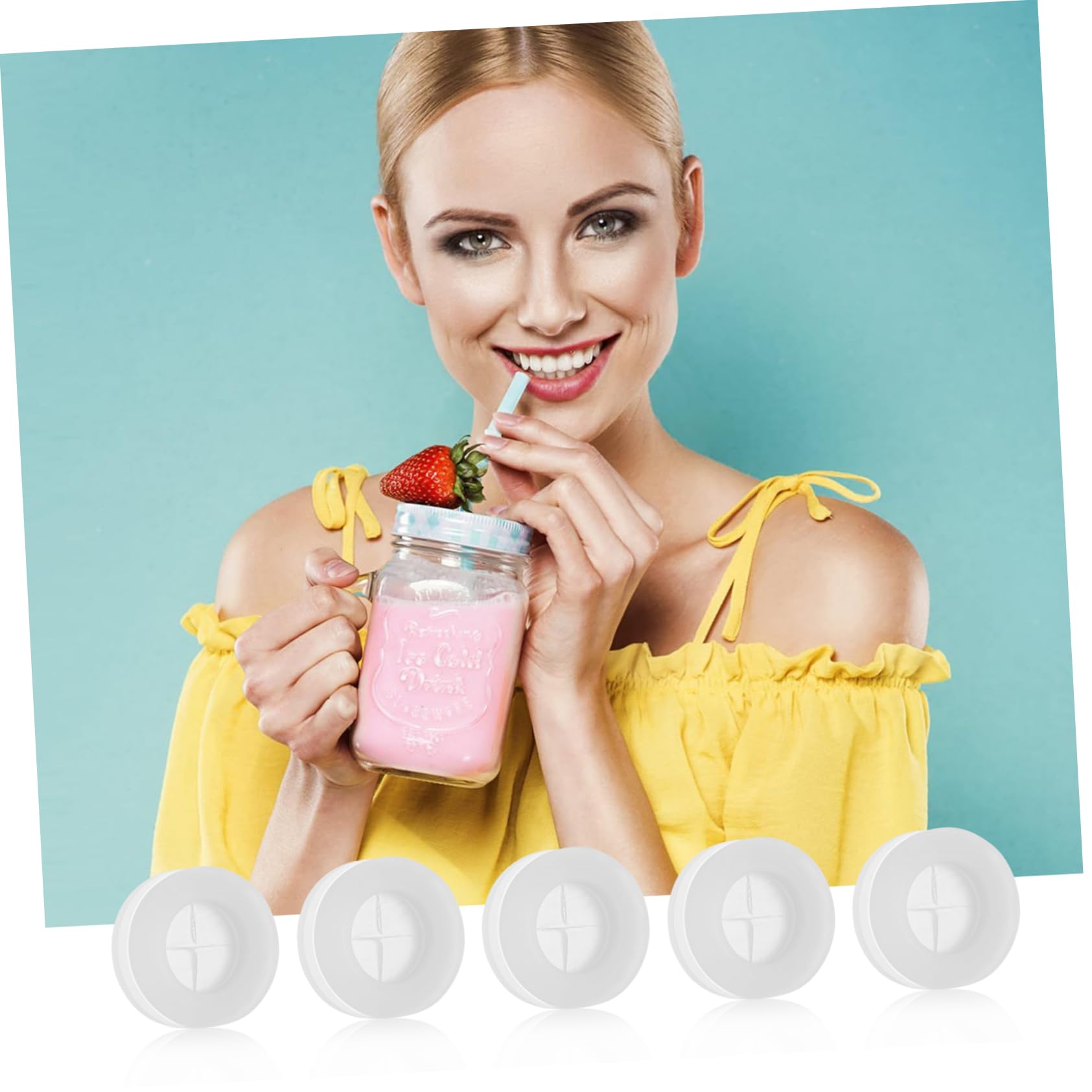 Vintorky 20Pcs Bamboo And Wood Cover Silicone Stopper Silicone Grommets For Mason Jars Mason Jar Lid Straw Holes Grommet Glass S