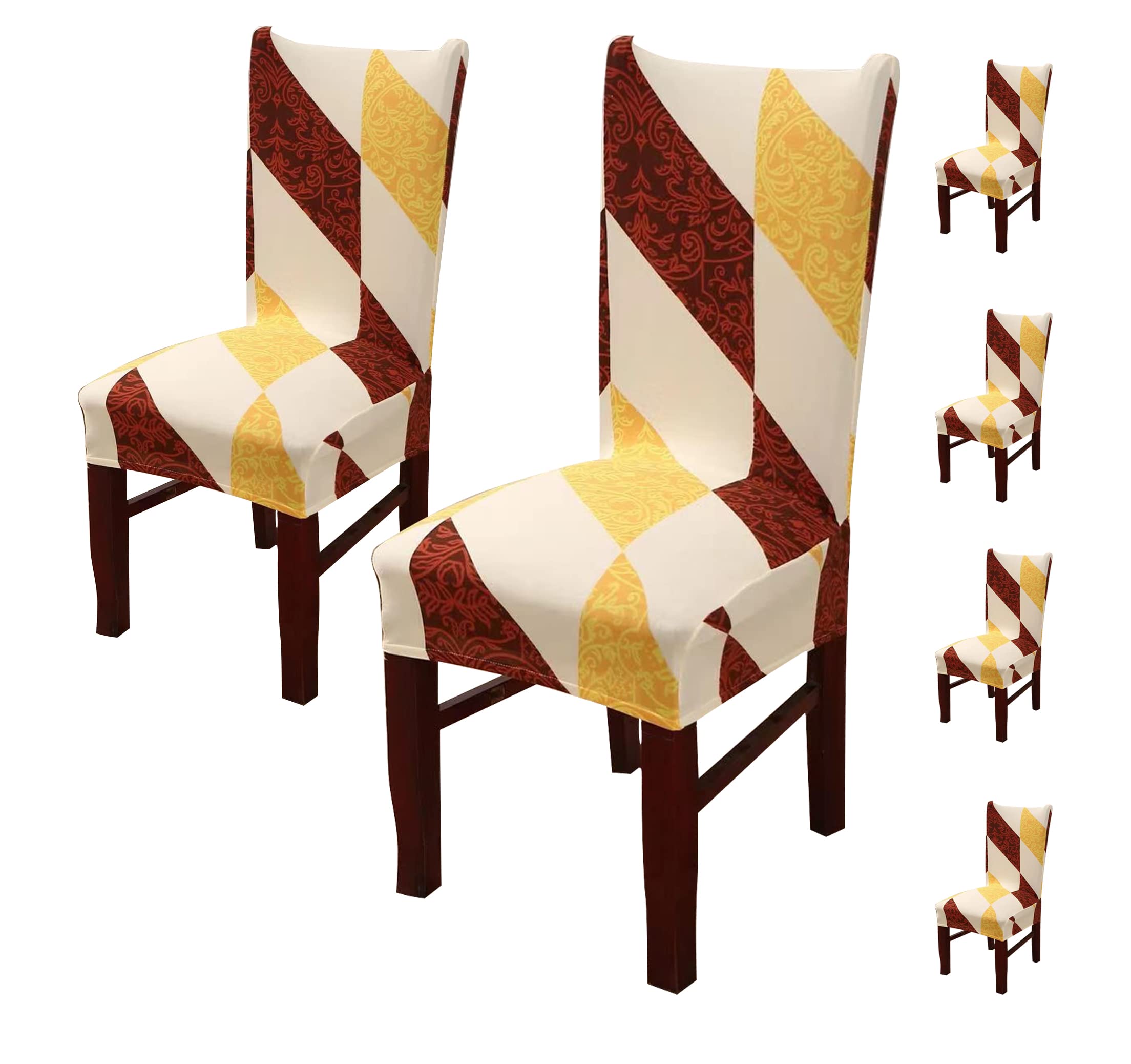 House Of Quirk Elastic Chair Cover Stretch Removable Washable Short Dining Chair Cover Protector Seat Slipcover (Pack Of 6, Bagh