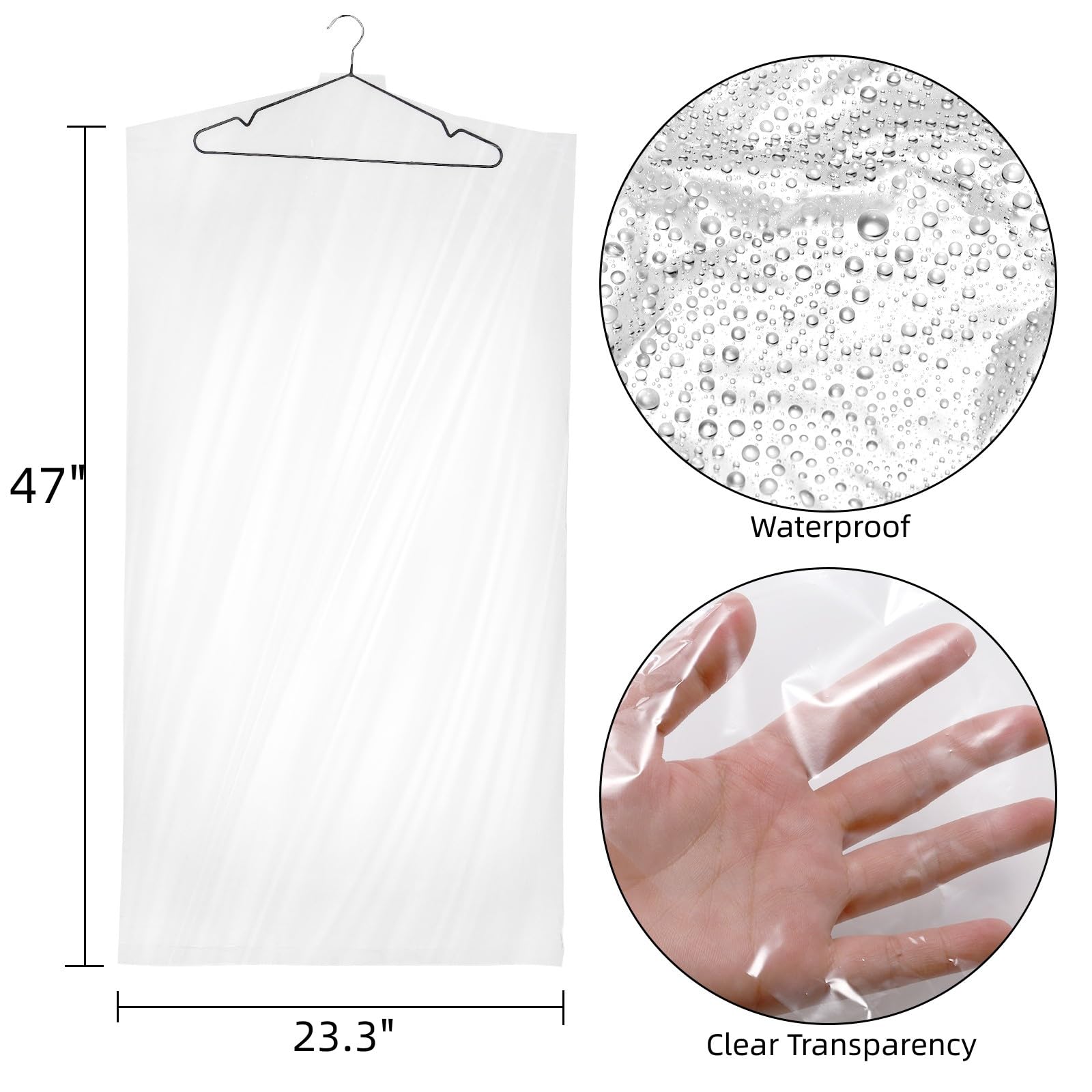 Avla 50 Pack Plastic Garment Bags, Clear Dry Cleaner Bags, Hanging Clothes Cover Protector Bag For Closet Storage, Transparent H
