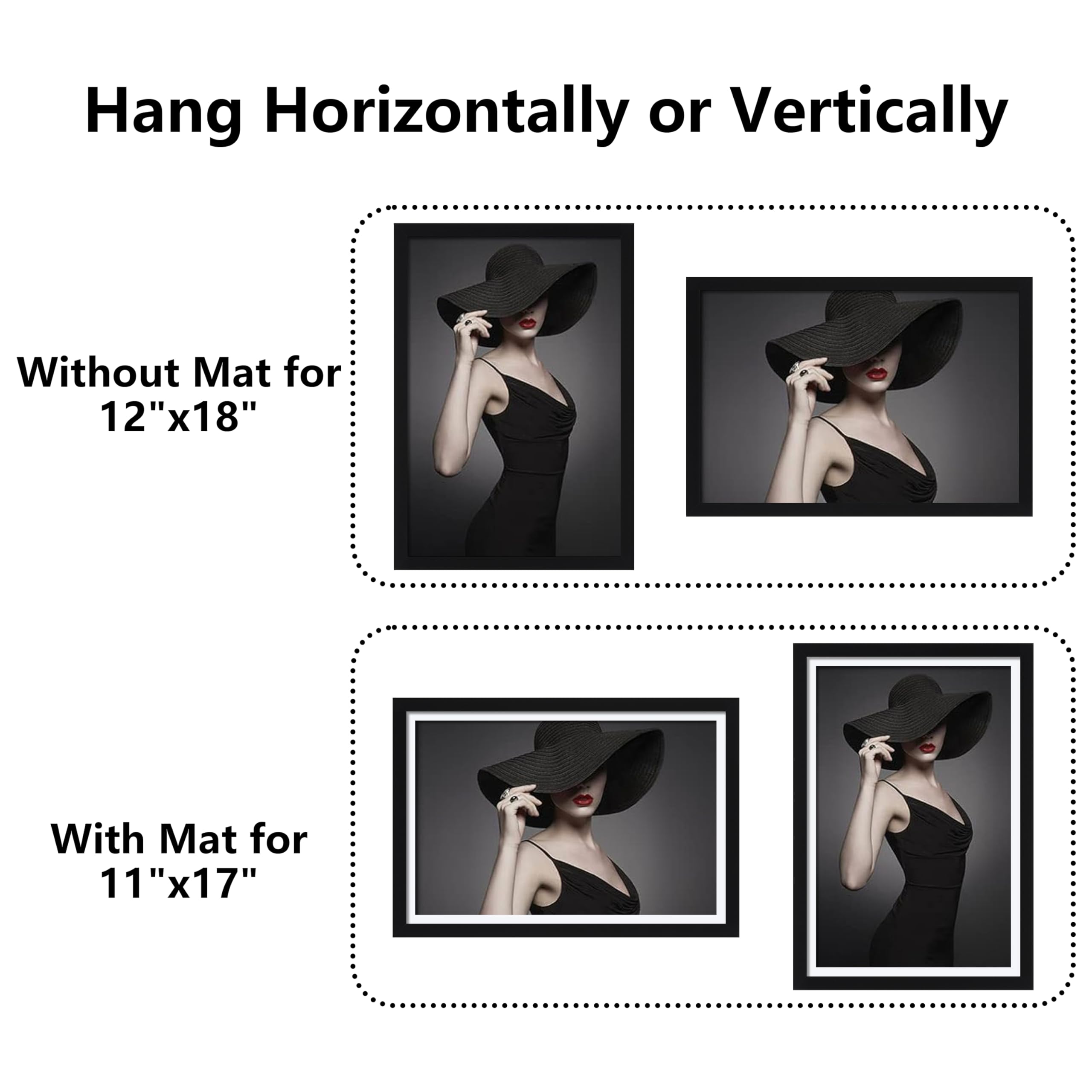 CORE ART 12x18 Picture Frame Set of 4, Display Pictures 11x17 with Mat or 12 x 18 without Mat, Multi Photo Frames Collage for Wa