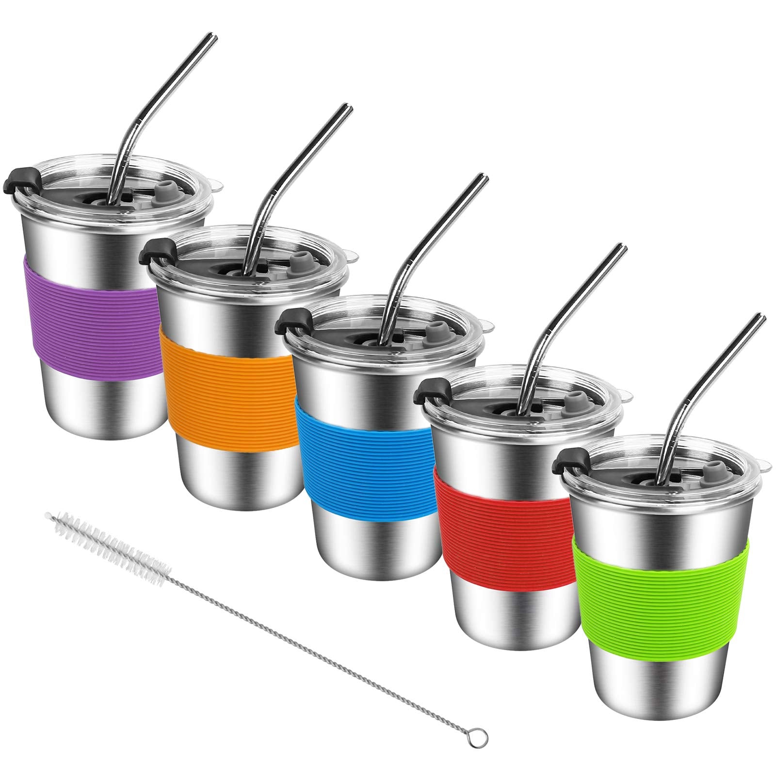Kids Stainless Steel Cups, Kids Metal Drinking Glasses With Lids, Stainless Steel Straws And Sleeves, 12Oz Reusable Water Tumble