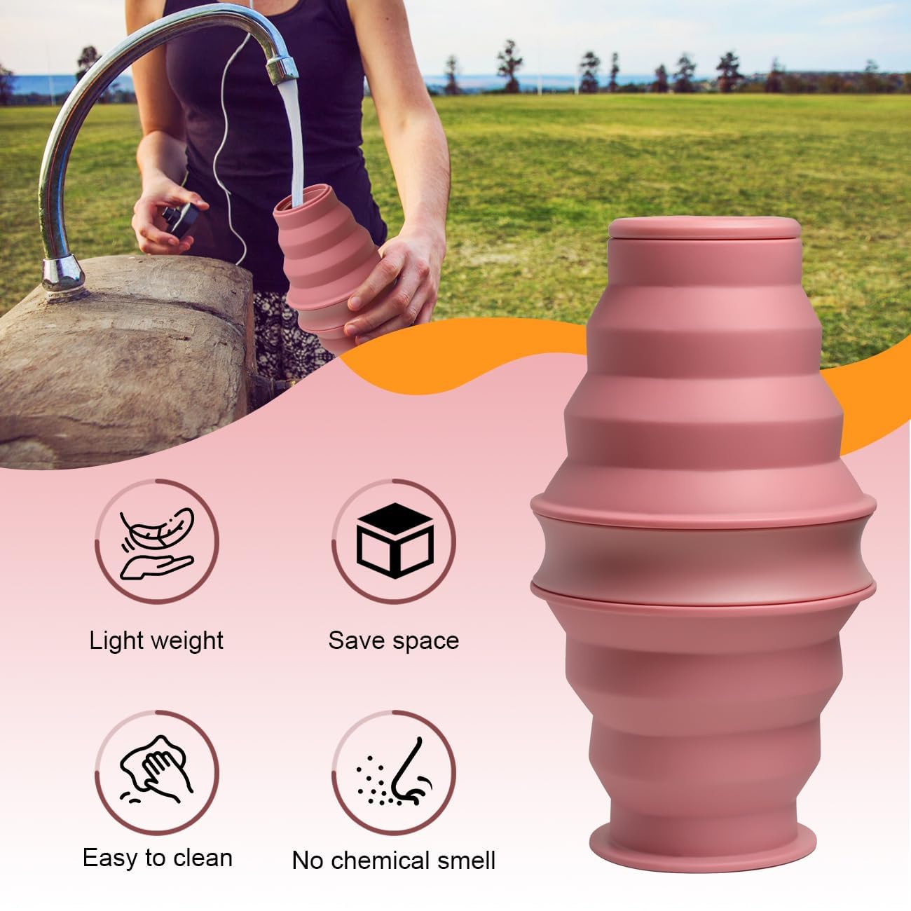 Opard Collapsible Water Bottles 17 Oz BPA Free Leak Proof Foldable Silicone Bottle with Anti-Collapse Ring for Travel Camping Hiking Running Sport