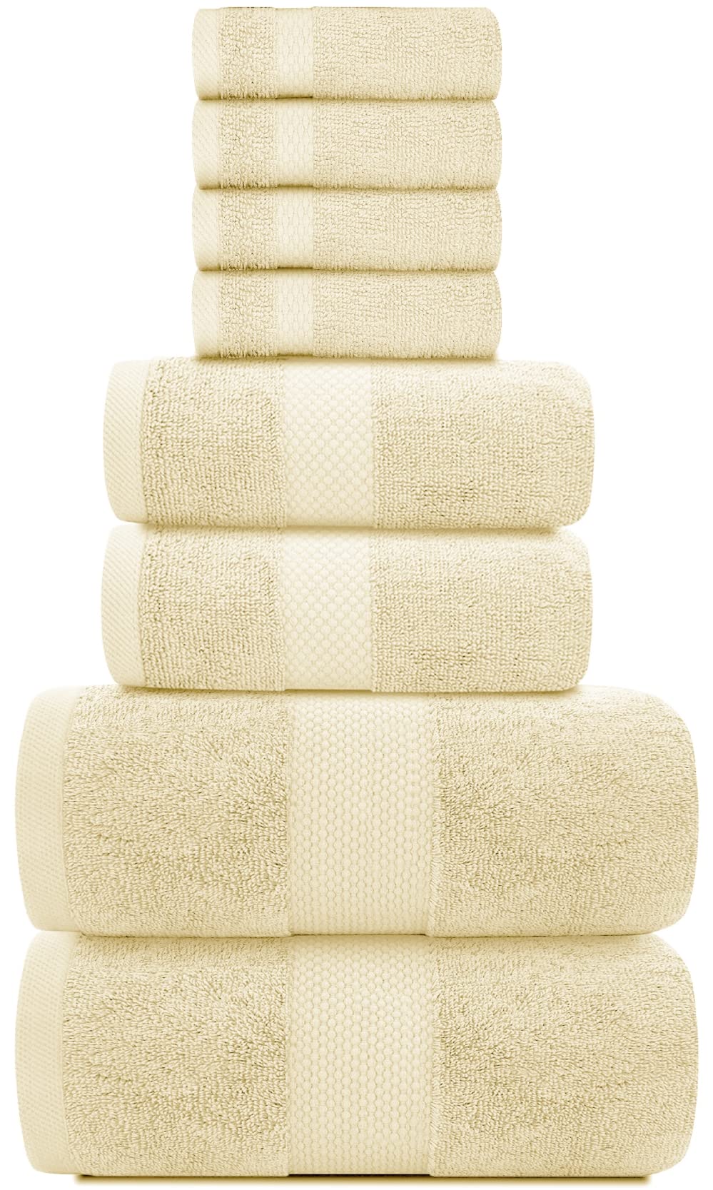White Classic Luxury Beige Bath Towel Set - Combed Cotton Hotel Quality Absorbent 8 Piece Towels | 2 Bath Towels | 2 Hand Towels