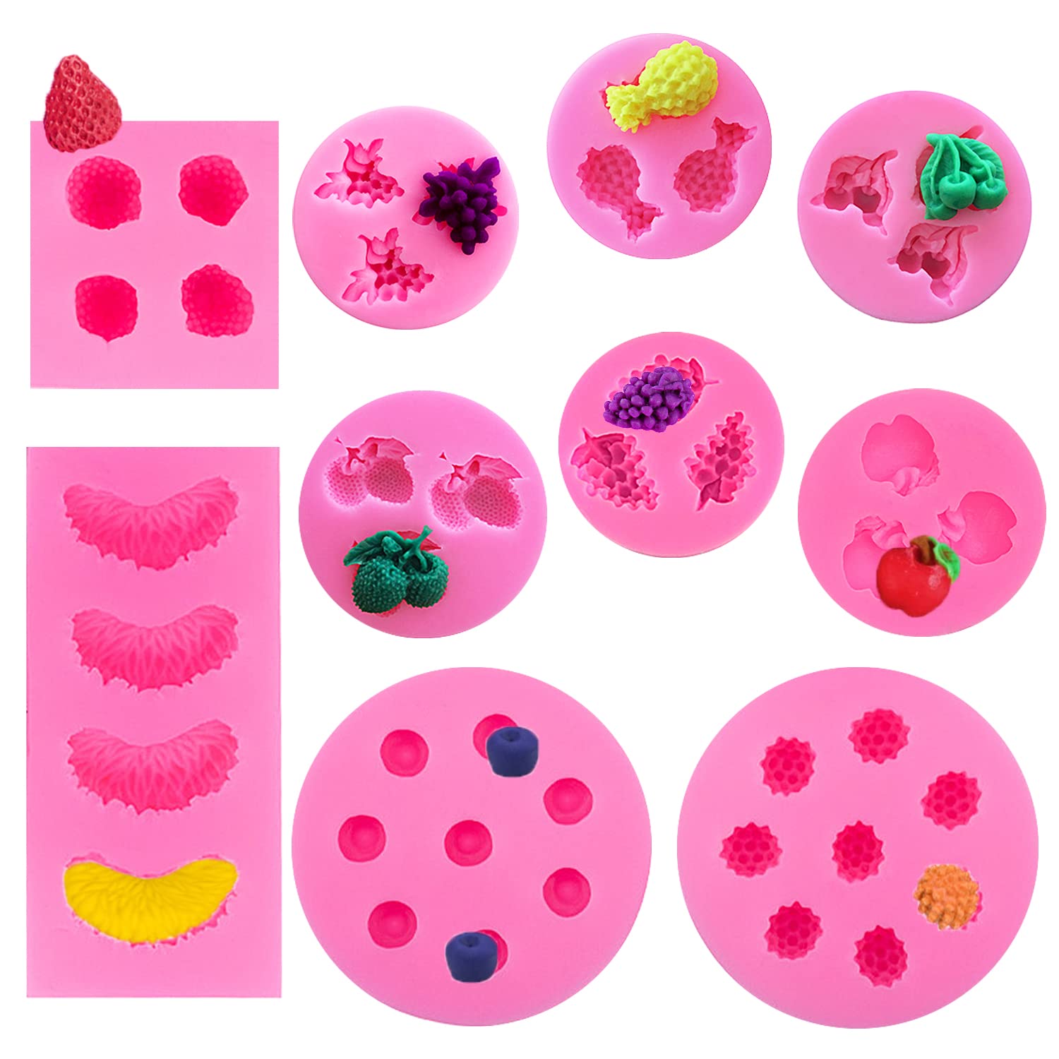 10 Pcs Fruit Shaped Jelly Molds Fondant Molds, 3D Mini Chocolate Mold Candy Mold Candle Mold Pineapple Strawberry Orange Blueber