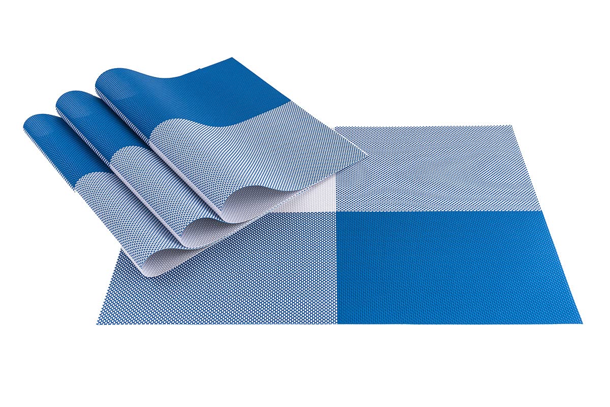 Createshao Pvc Vinyl Red Striped Placemat Woven Placemats Rectangular Place Mat Washable Table Mats (6 Pcs, A2- Blue White Latti