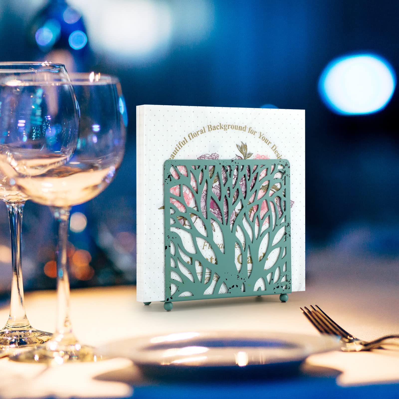 Farmhouse Blue Napkin Holder For Table, Vintage Metal Upright Rustic Napkin Holder Stand For Home Party Restaurant Picnic Kitche