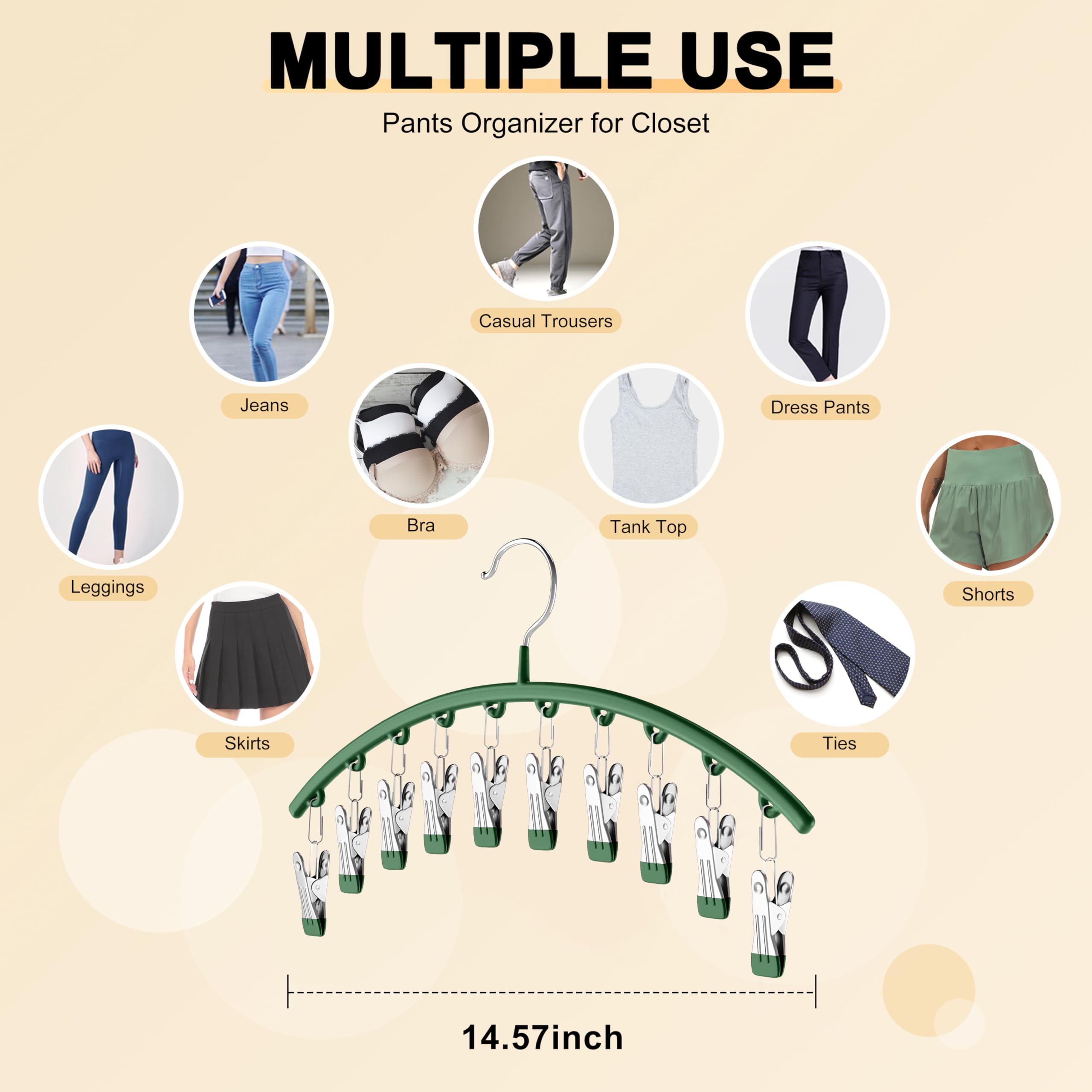 Legging Organizer For Closet, Metal Yoga Pants Hangers 4 Pack W/10 Clips Holds 40 Leggings, Space Saving Hanging Closet Organize