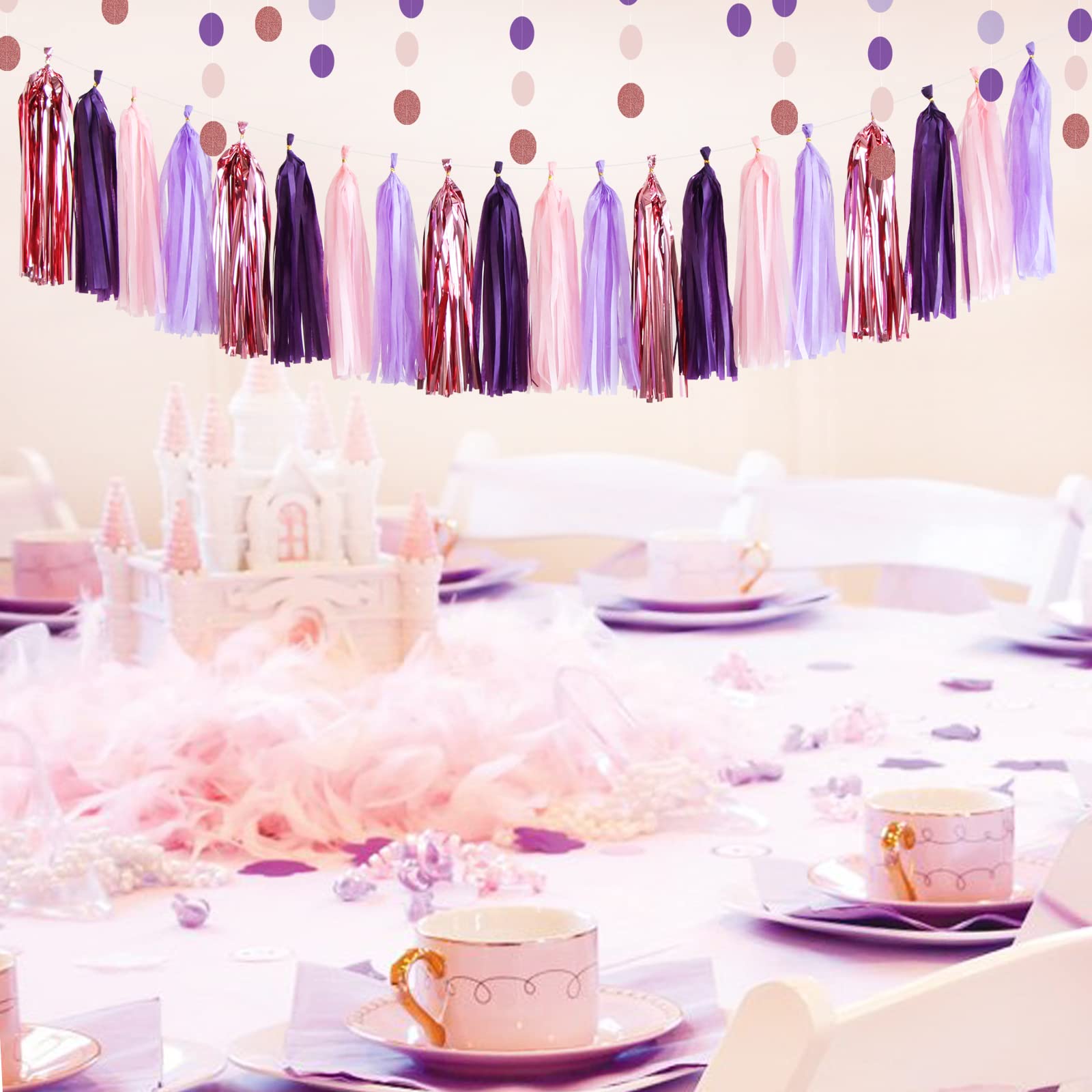 Pink-Purple Rose-Gold Party-Decorations Tassel Garland - 15pcs Baby Shower Decorations Girl Women Birthday Tassels Banner Stream
