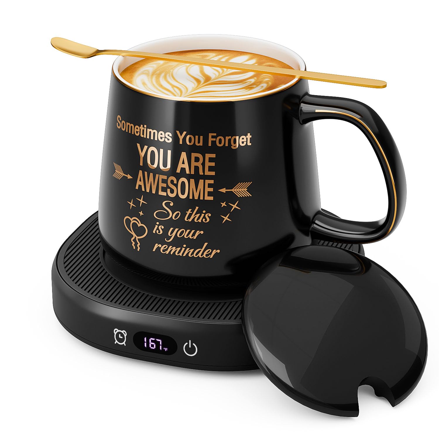 Coffee Mug Warmer & You are Awesome Mug Set, Electric Cup Warmer for Desk Office Home, Beverage Warmer with 4 Temperature Settin