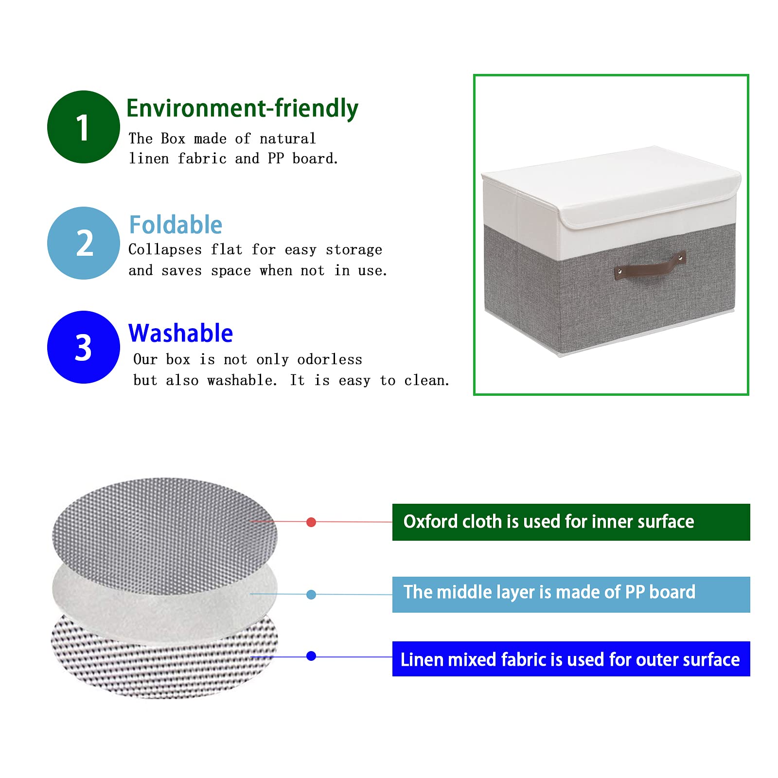 Outbros Large Fabric Storage Box With Lid, Collapsible Wardrobe Organiser, Cubes For Towels, Clothes, 13 X 9.1 X 7.9 Inch (White
