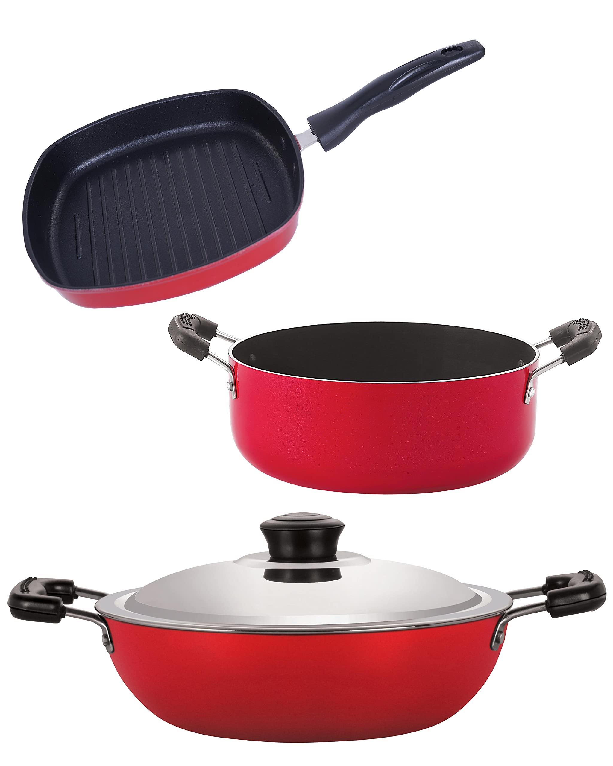 Nirlon Non Stick Cookware Kitchen Accessories For Cooking Combo Set Of 3Piece (Dkd(J)_Gp22.5_Cs24)