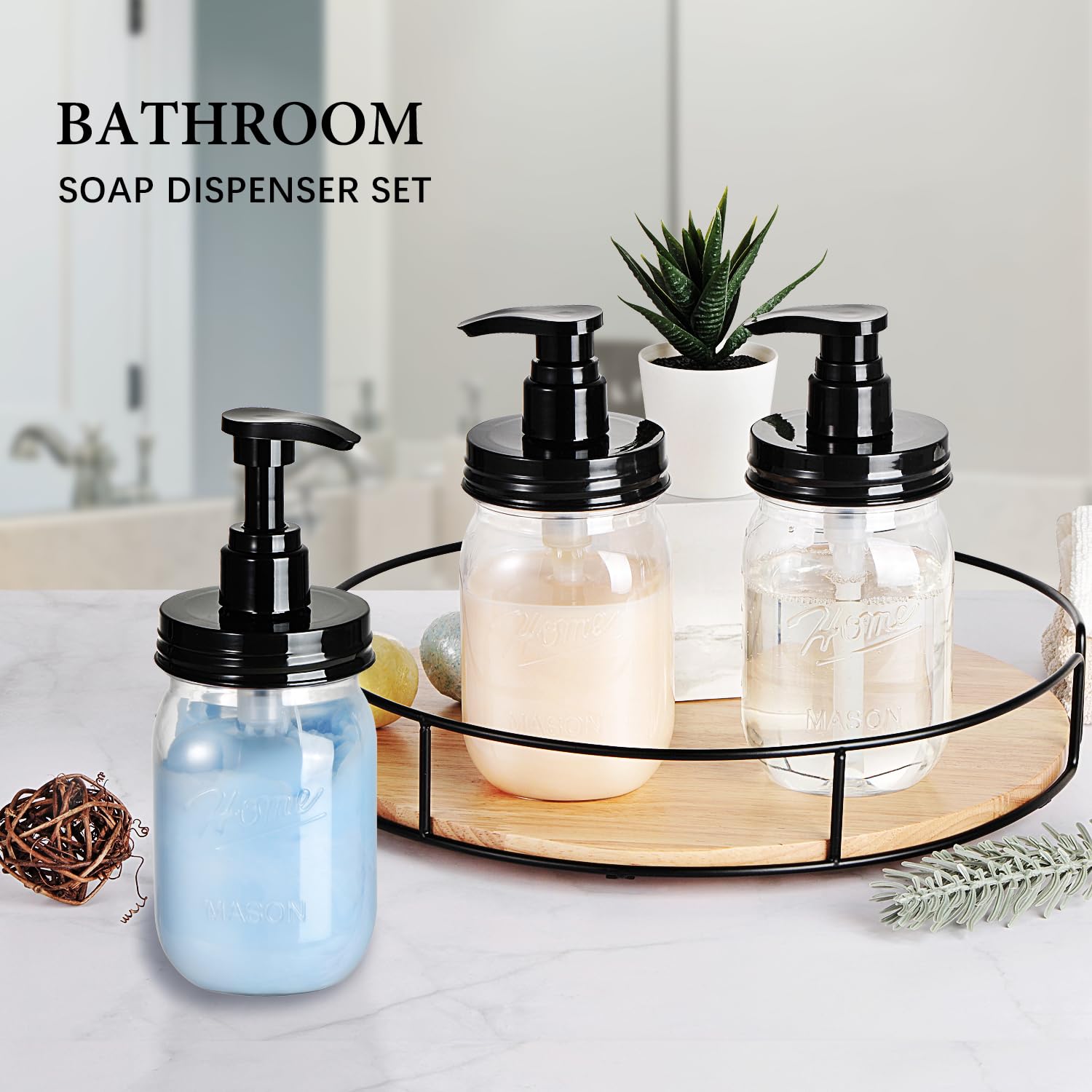 Amolliar Plastic Mason Jar Soap Dispenser With Pump Lid,16Oz Refillable Bpa-Free Hand Soap Dispenser Set With Cute Lables - Farm