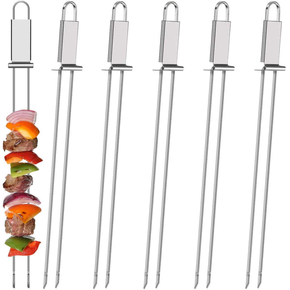 Lallisa Kabob Skewer For Grilling, Metal Stainless Steel Bbq Stick With Push Bar, Double Pronged Kebab Tool Quick Release Meat,
