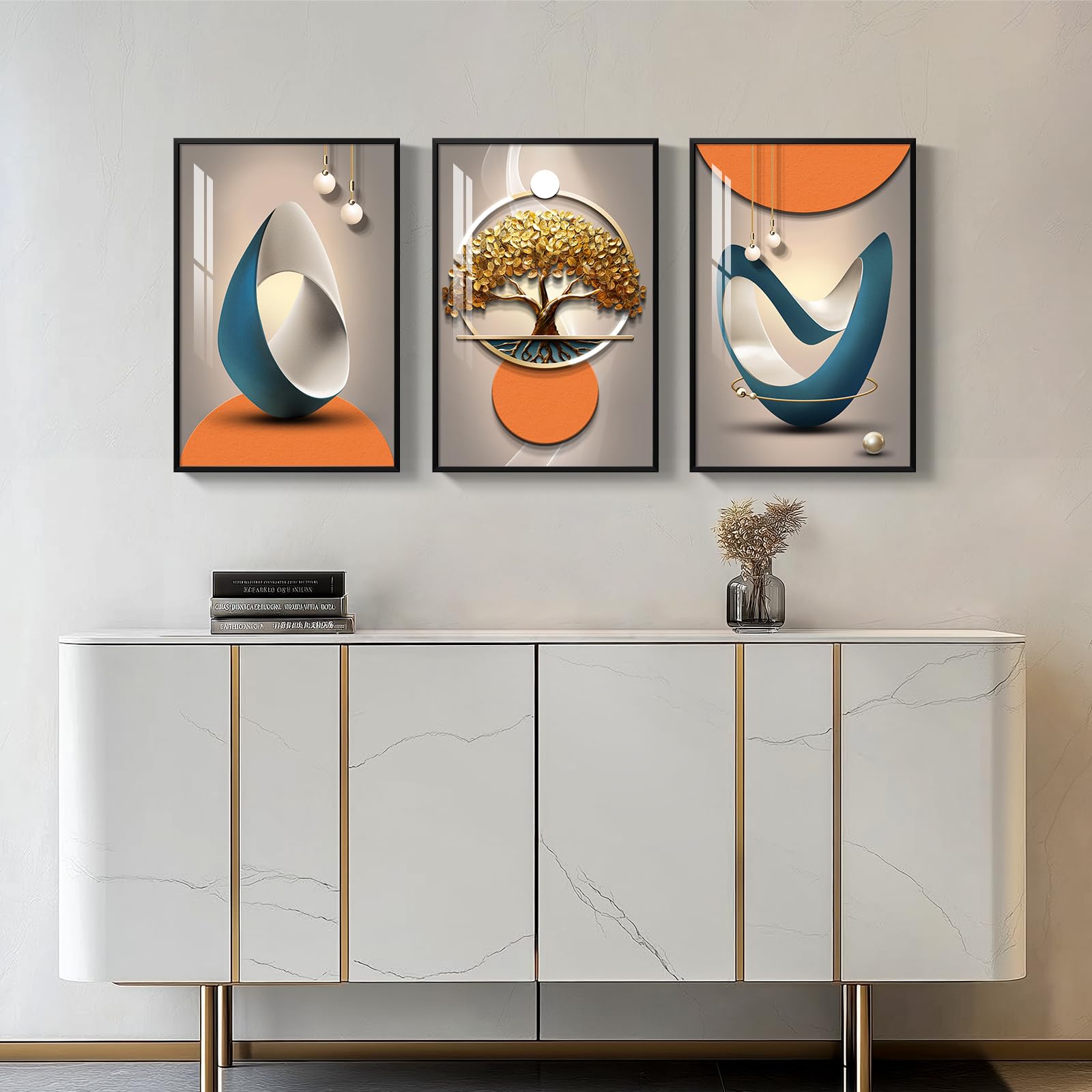 Framed Modern Large Wall Art, Bright Style Paintings Artwork For Walls, Set Of 3 Piece Contemporary Luxury Wall Art Prints, Big