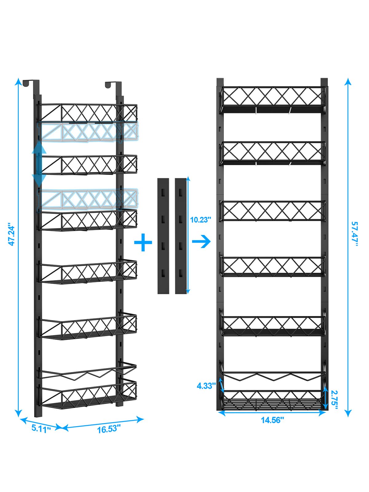 Fulpower Over The Door Pantry Organizer, 6-Tier Pantry Organizers And Storage, 6+1 Metal Hanging Wall Mount Spice Rack For Kitch