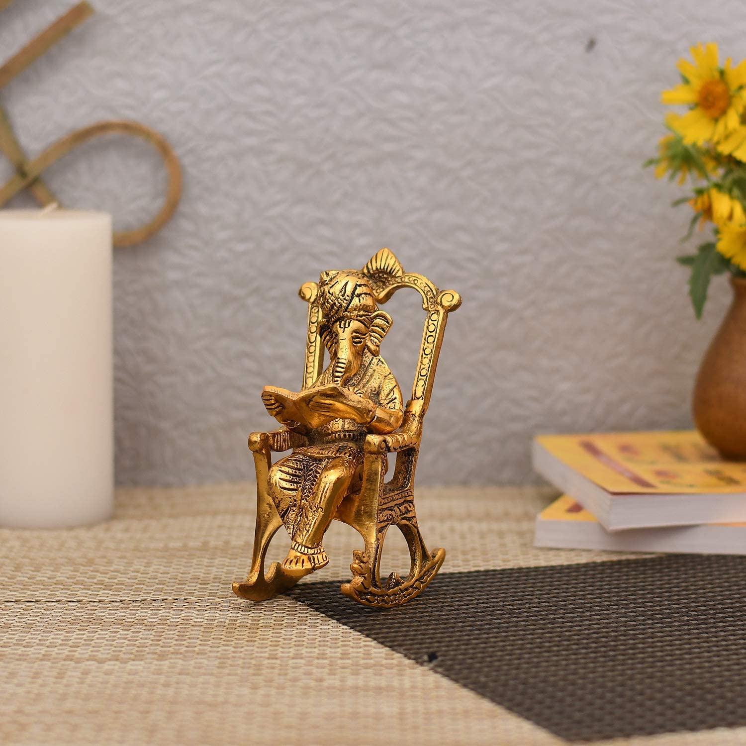 Collectible India Ganesh Idol Murti for Home Decor Lord Ganesha Reading Ramayana Statue God Ganesh Ganpati Sculpture Home Office