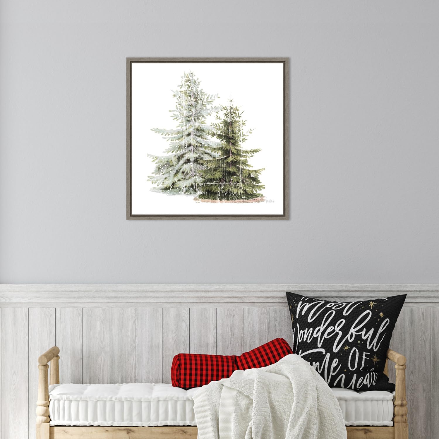 Amanti Art Framed Canvas Wall Art 22X22 Vintage Wooded Holiday Trees In Snow By Katie Pertiet, Framed Wall Art Canvas, Landscape
