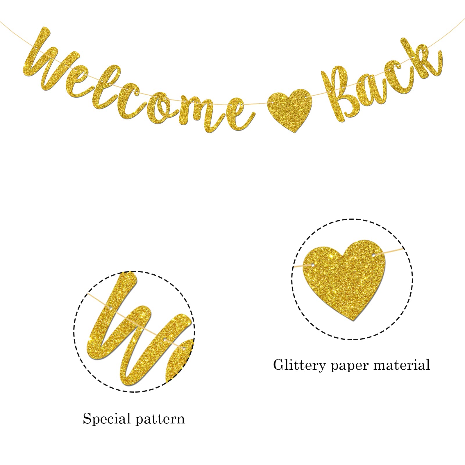Talorine Welcome Back Banner, Home Theme Party, Back To School, Happy Retirement Party Decorations (Gold Glitter)