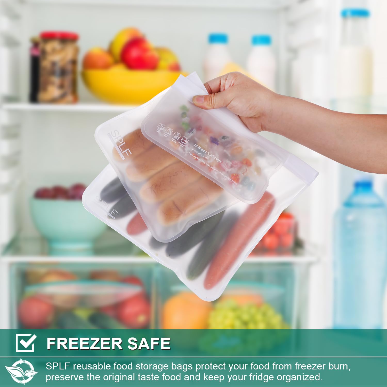 Splf 12 Pack Dishwasher Safe Reusable Storage Bags (5 Sandwich Bags, 5 Snack Bags, 2 Gallon Bags), Bpa Free Freezer Bags Leakpro