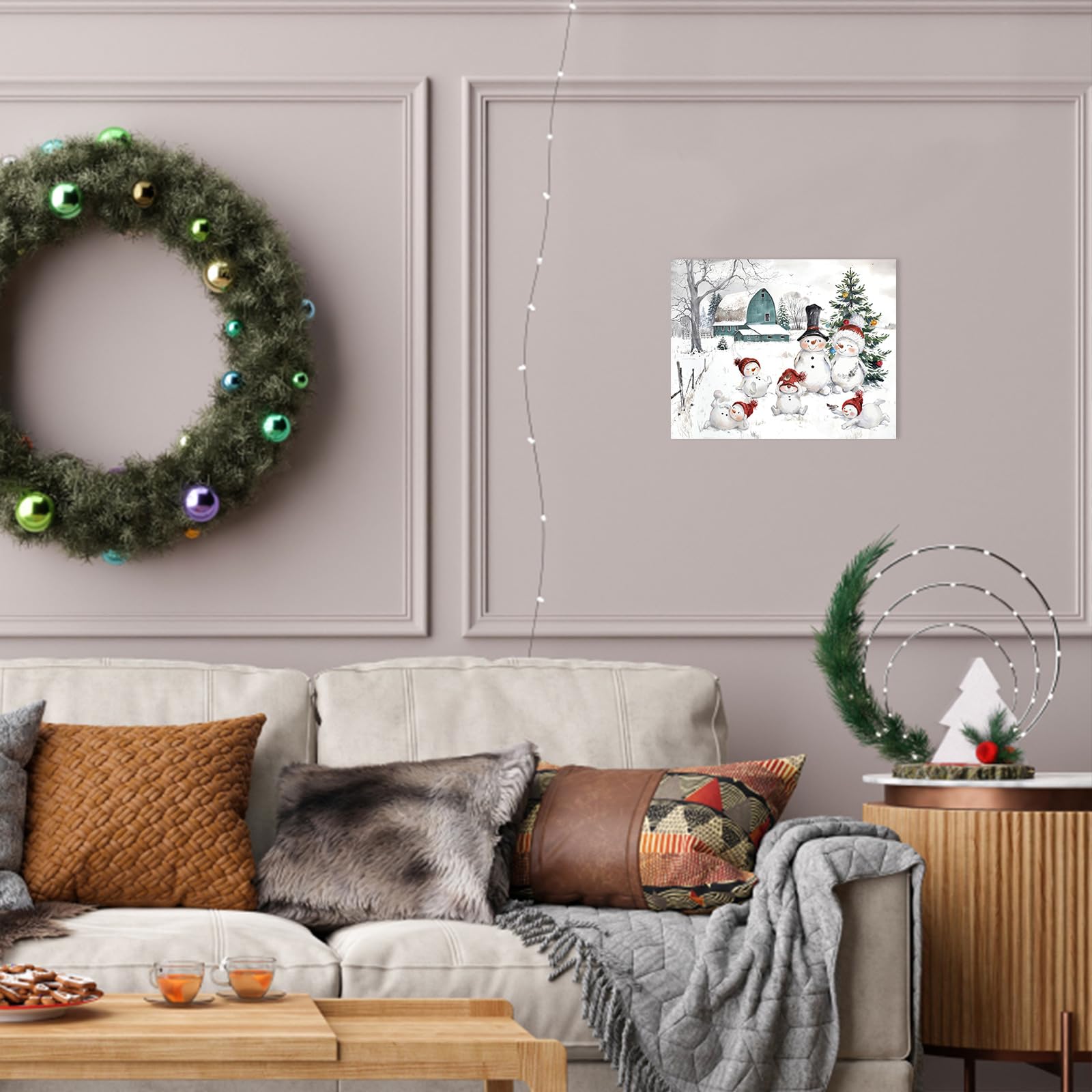 Snowman Christmas Pictures Wall Decor: Christmas Canvas Wall Art Winter Snowman Family Poster Blue Barn Prints Paintings Farmhou