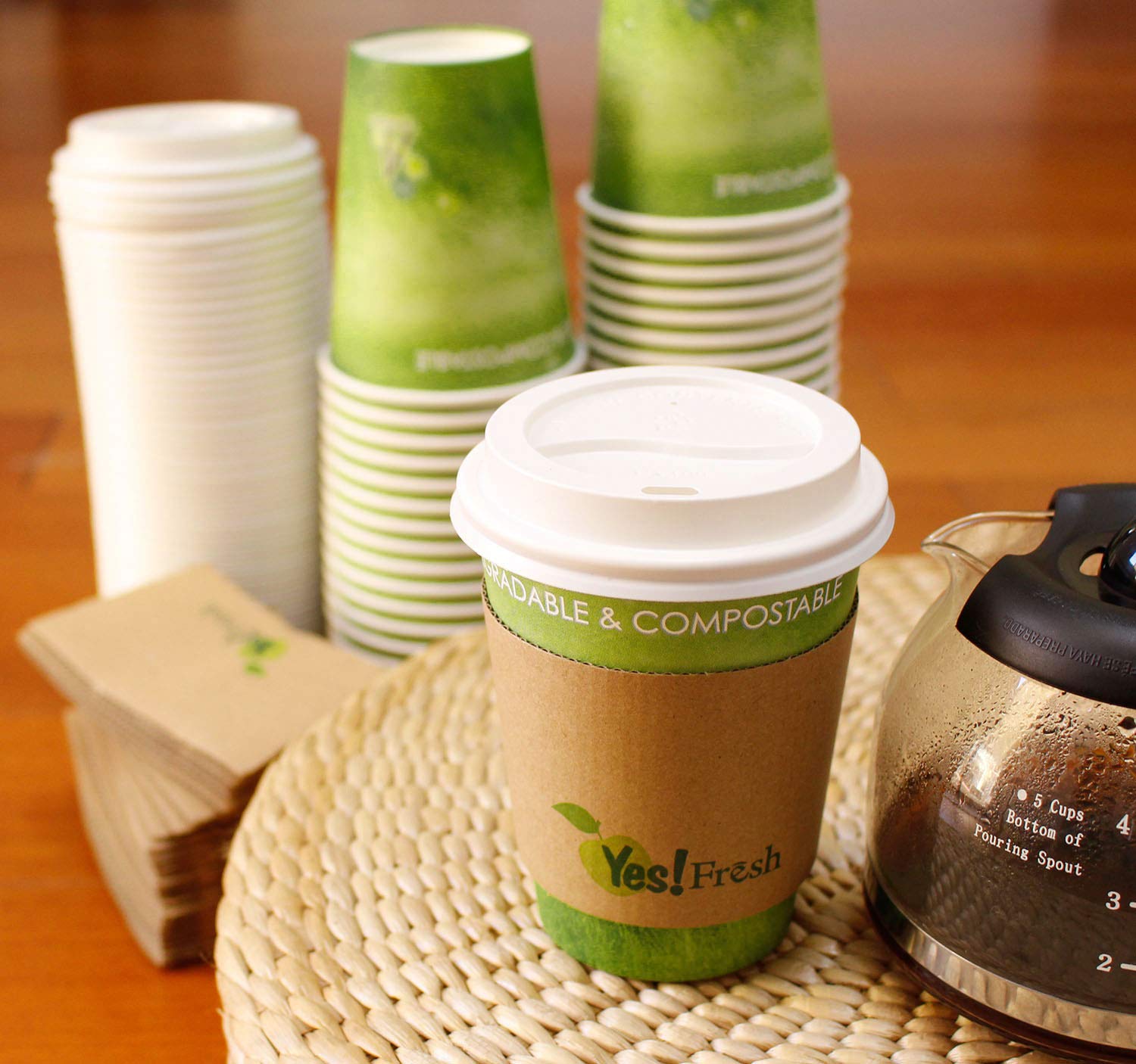 Coffee Cups Special Green Grass Design, Disposable Hot Paper Cup,To Go Hot Cups For Coffee, Hot Liquid, Chocolate, Juice,Suitabl