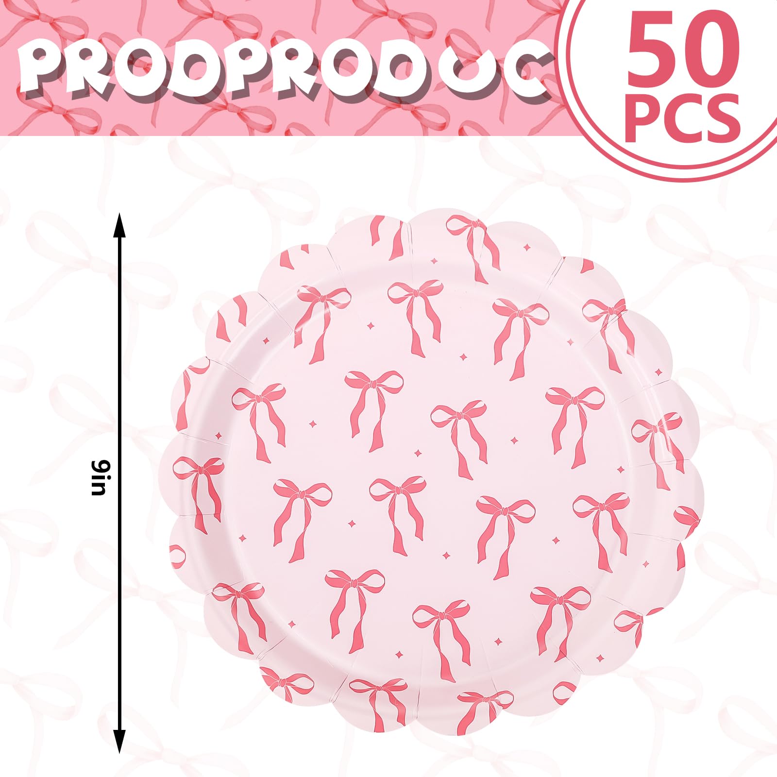 Jarthenaamcs 50 Pcs Pink Bow Paper Plate Scalloped Bowknot Disposable Plate 9 Inch Decorative Dinner Plate For Valentine'S Day B