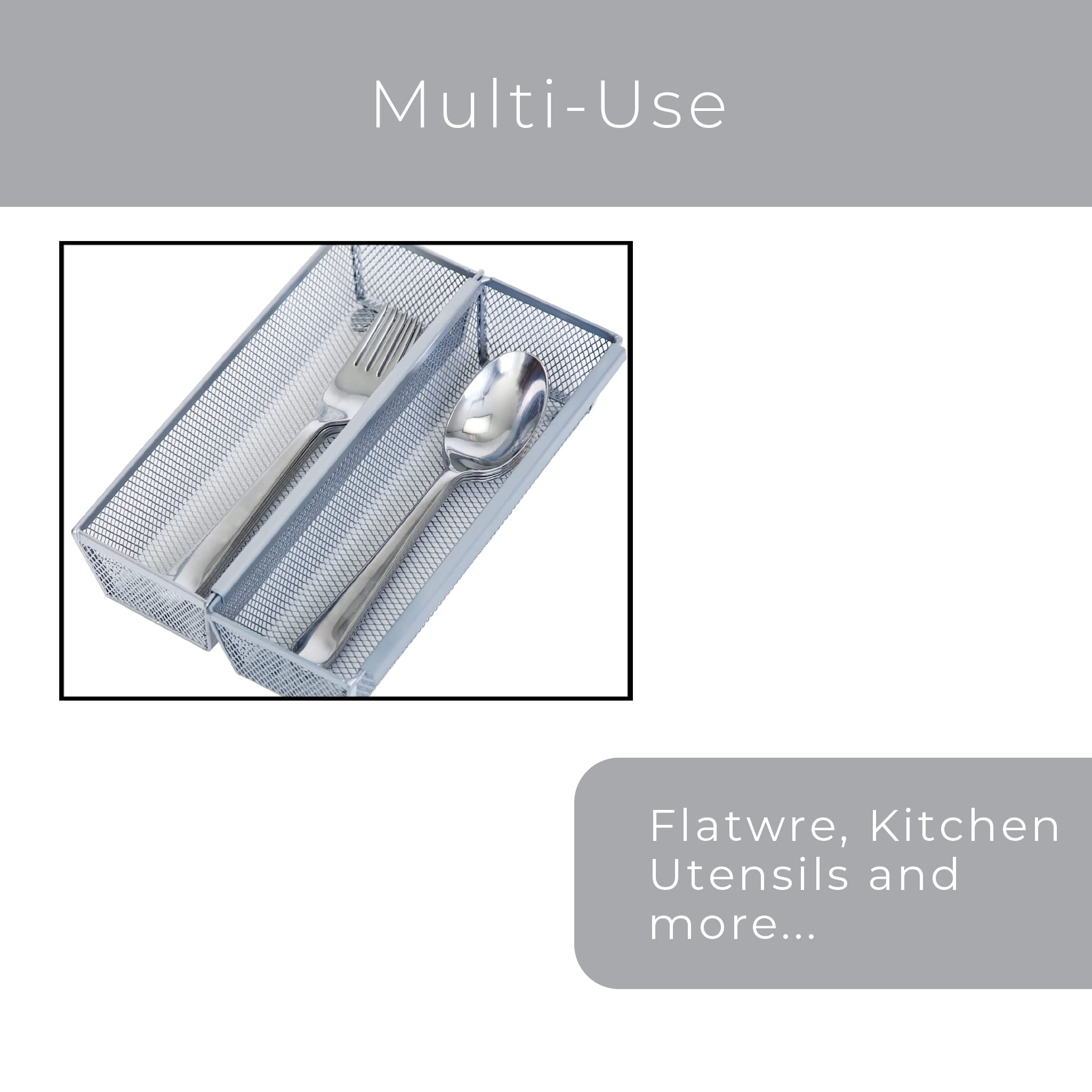 Smart Design Drawer Organizer - (9 X 3 Inch) - Steel Metal Mesh Tray - W/ Interlocking Arm Connection - Utensils, Silverware, Or