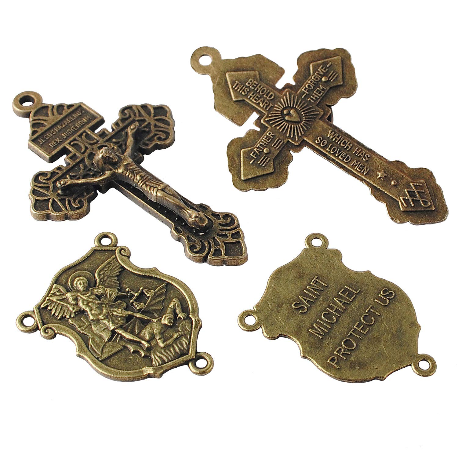 Luomu 4 Sets of Saint Michael Centerpiece and Pardon Crucifix for DIY Making Rosary (Anti-Bronze)