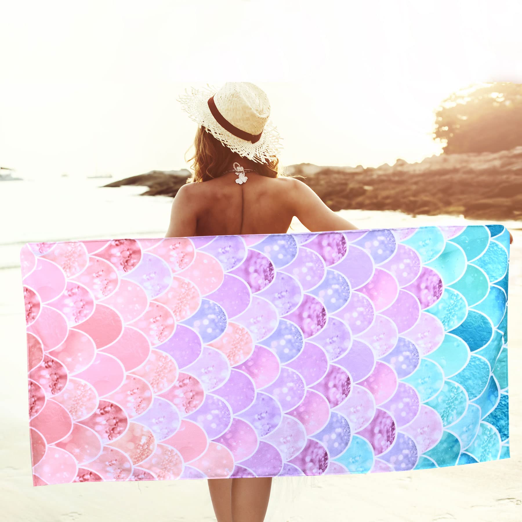 Livilan Little Mermaid Beach Towel, 30'' X 60'' Soft Microfiber, Quick Dry, Absorbent, Sand Free, Lightweight For Kids, Girls, W