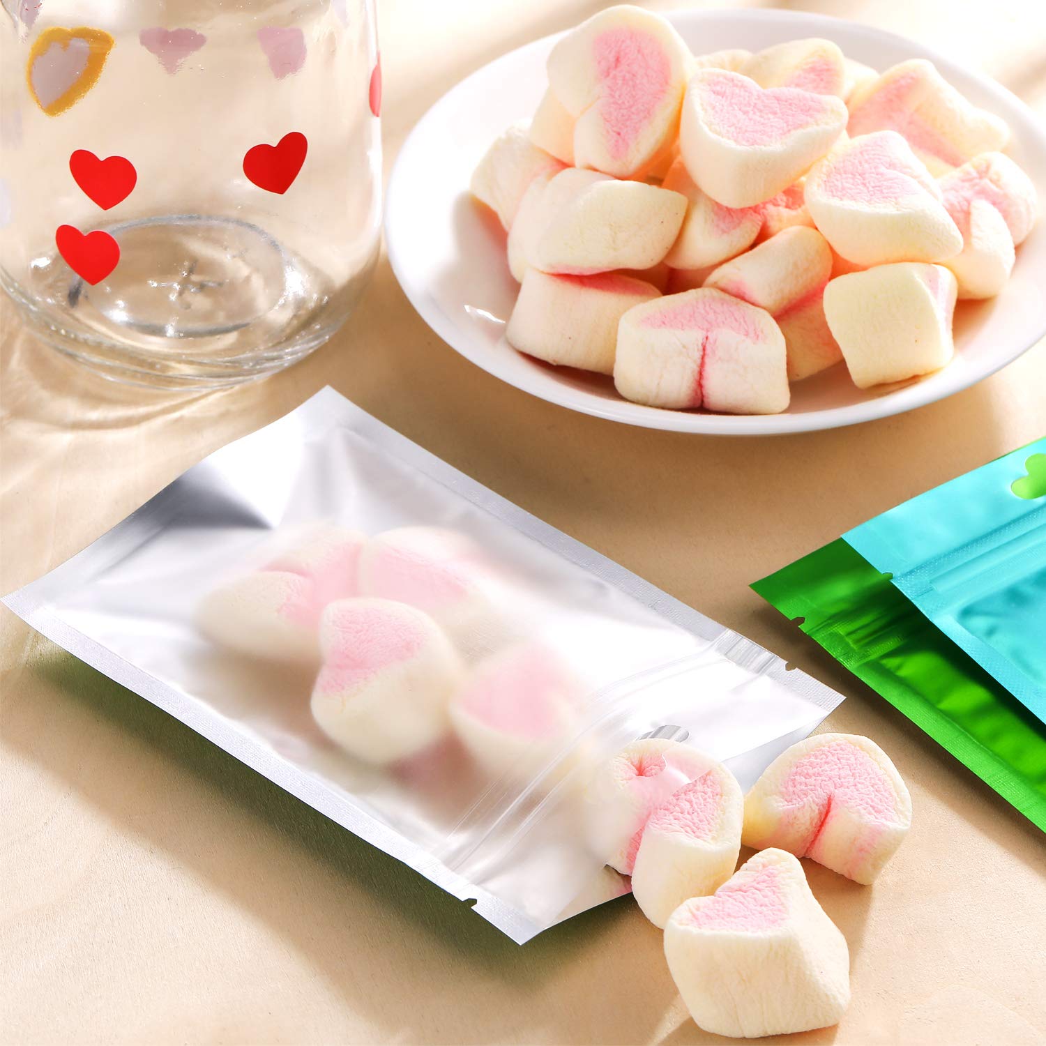 200 Pieces Polyester Film Bags Odor Proof Bags Resealable Bags Aluminum Foil Food Storage Bags Flat Metallic Polyester Film Foil