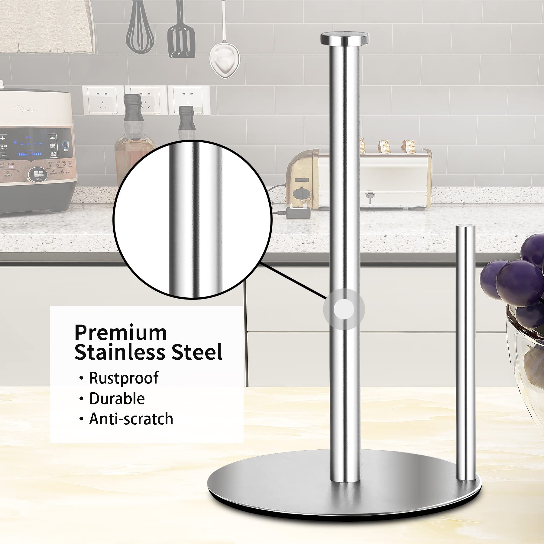 Paper Towel Holder Countertop  OBODING  Stainless Steel Kitchen Paper Towel Holder Stand for Kitchen Organization  Stainless Steel Paper Towel Holders for Standard and Large Rolls (Silver)