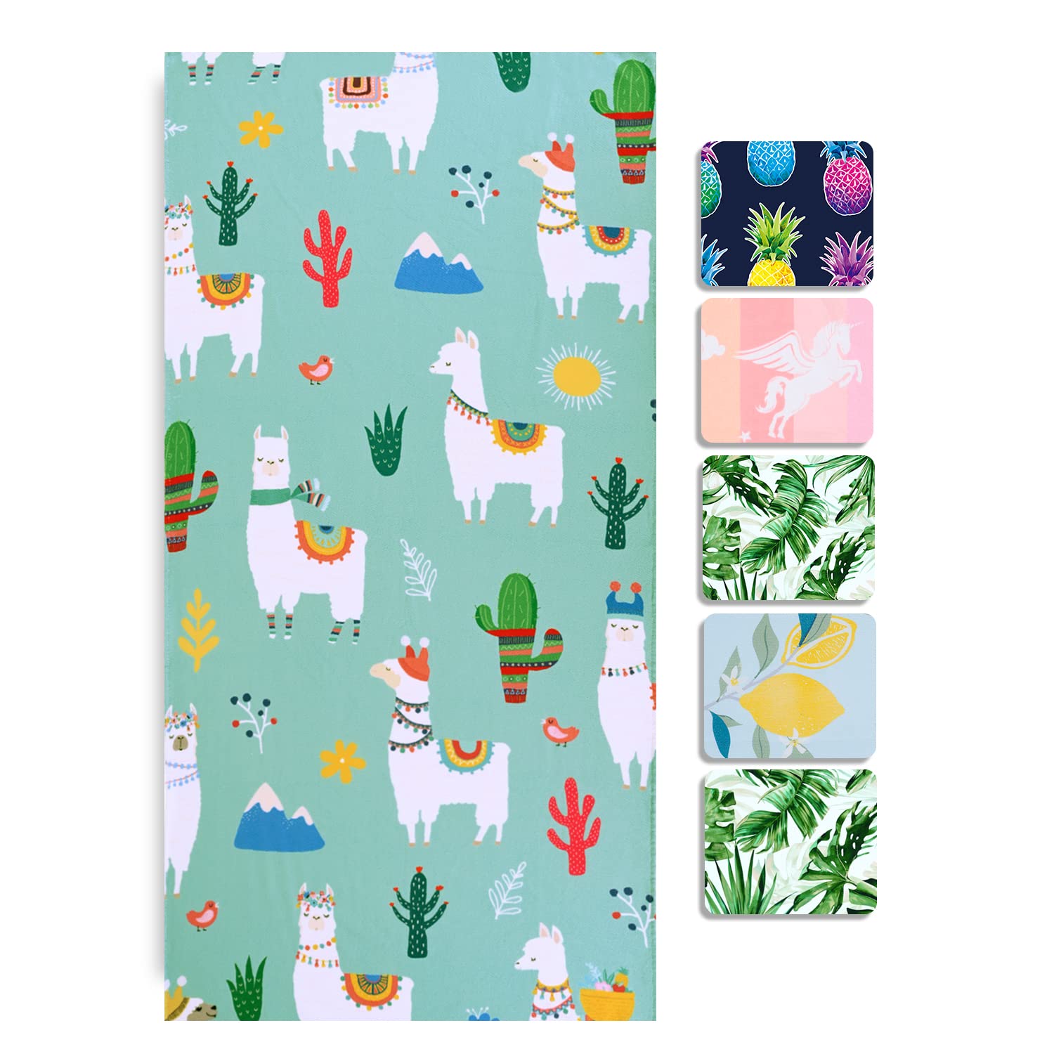Livilan Llama Alpaca Cactus Beach Towels, Microfiber Bath Swim Pool Beach Towel, Quick Dry And Sand Free Oversized Towel 60.00''