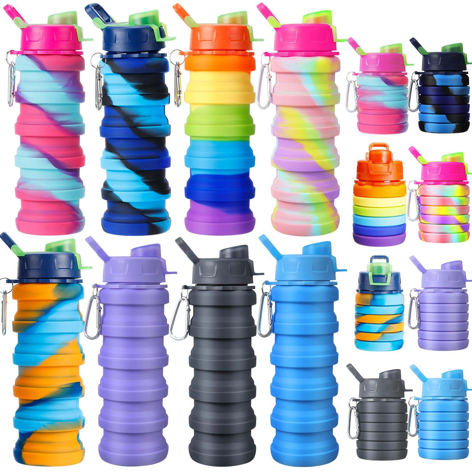 Chengu 8 Pcs Collapsible Water Bottles 16 oz Foldable Travel Bottles Bulk