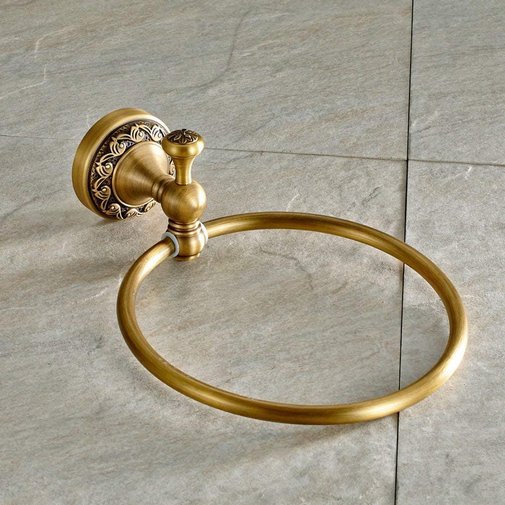 Leyden Brass Towel Ring  Antique Retro Round Towel Holder  Wall Mounted Bath Hand Towel Rack Rail Bathroom Hardware Classical Ancient Wave Pattern Base