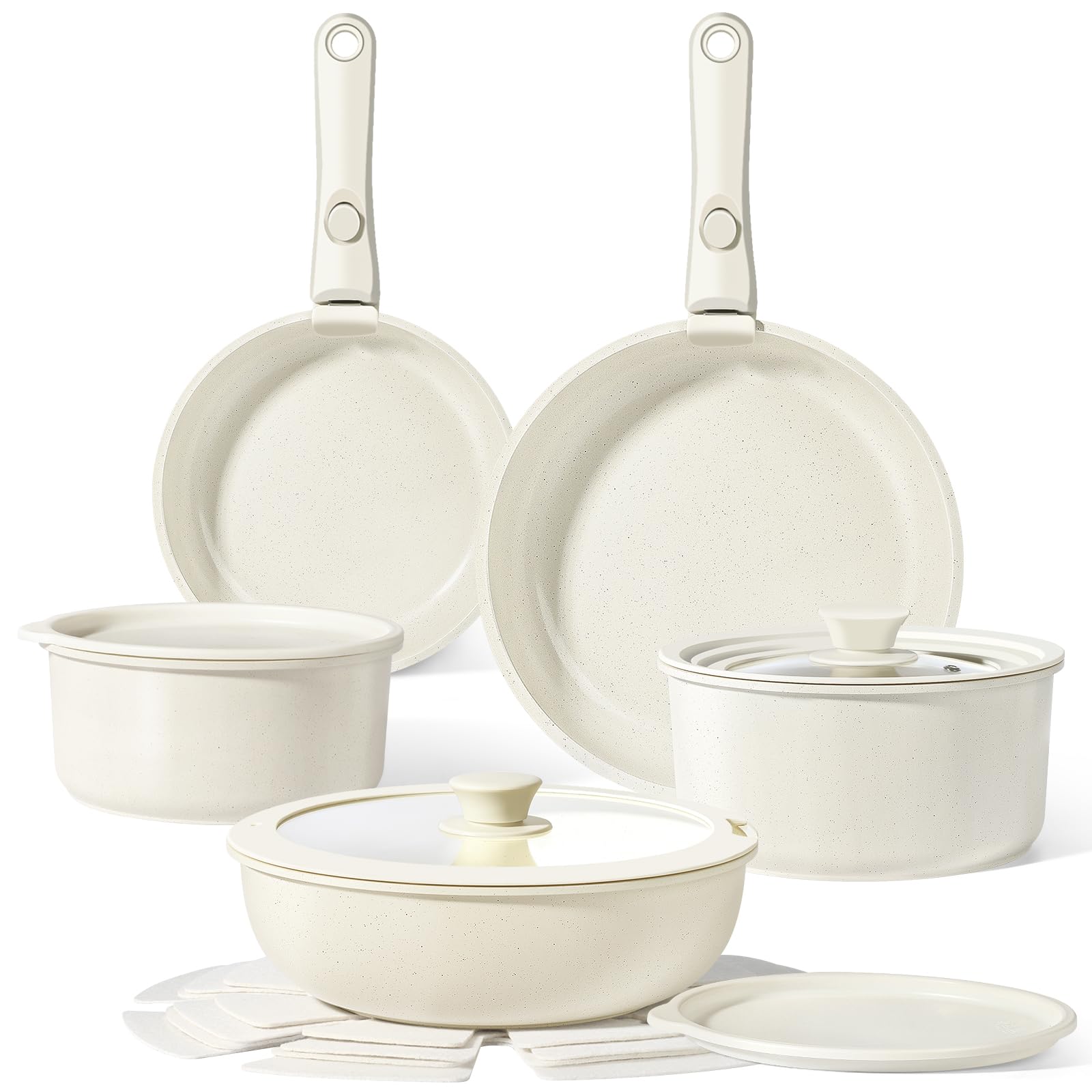 GiPP Ceramic Pots and Pans Set Non Stick, Nonstick Detachable Handle Cookware Sets, Healthy Non Toxic PFAS PFOA & PTFE Free, Dis