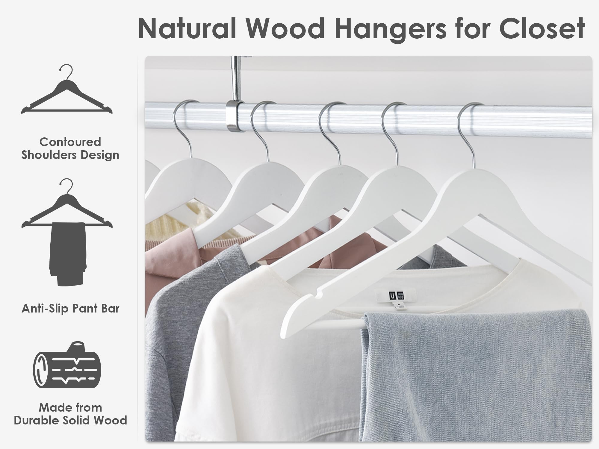 Storageworks White Wood Hanger, Natural Wood Hangers 20 Pack, White Wooden Hangers For Closet, Wooden Coat Hangers For Coats, Sh