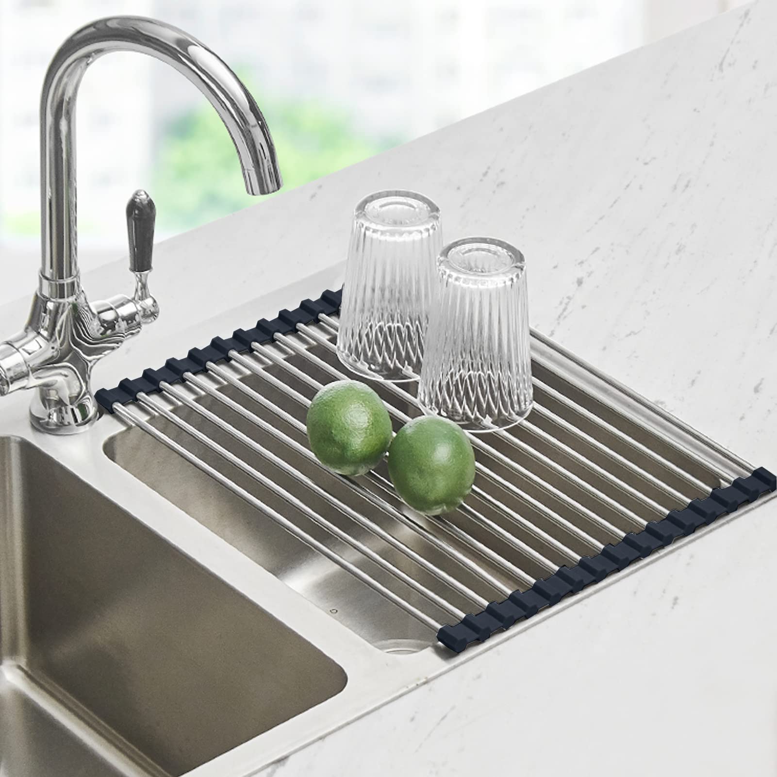 Seropy Roll Up Dish Drying Rack Over The Sink Drying Rack for Kitchen Counter, Folding Dish Rack Over Sink Mat, Stainless Steel 
