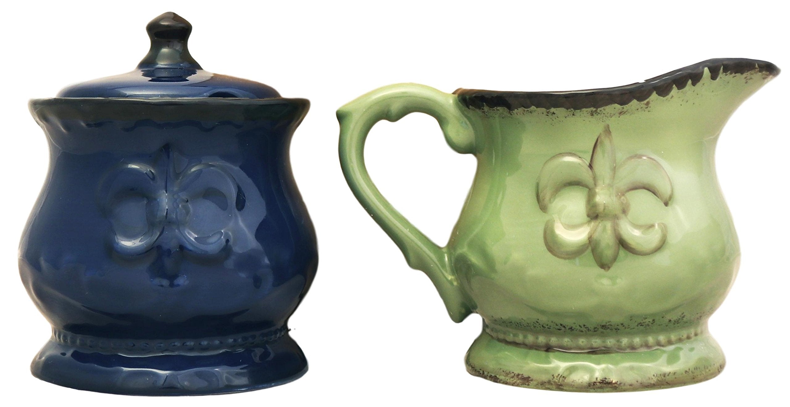 Ack Trading Co. Tuscany Colorful Hand Painted Fleur De Lis Cream & Sugar Set Of 2Pcs