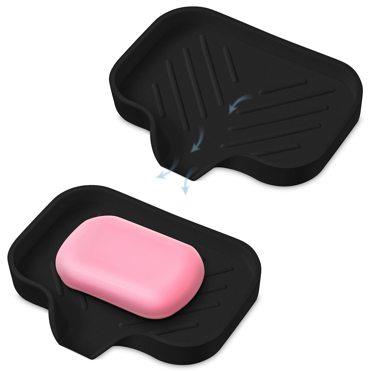 2 Pcs Premium Black Self-Draining Soap Bar Holder - Elegant Soap Dish For Shower & Bathroom Use - Versatile Soap Dishes For Bar