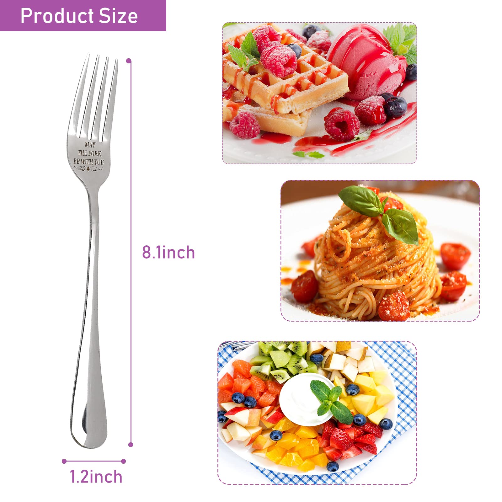2 Pcs 8 Inches Engraved Tableware Fork May The Fork Be With You Personalized Stainless Steel Fork Dessert Forks Couple Gifts Val