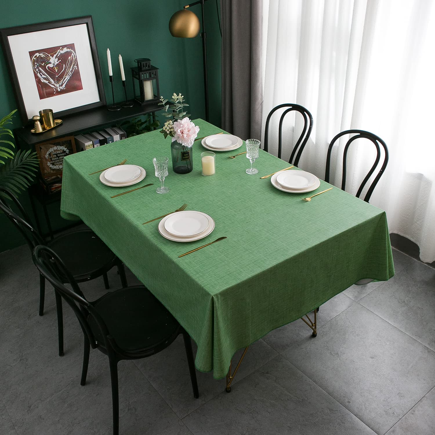 Pioggia Vinyl Tablecloth With Flannel Backing Rectangle Waterproof Oil-Proof Plastic Table Cloth Wipeable Pvc Table Cover For In