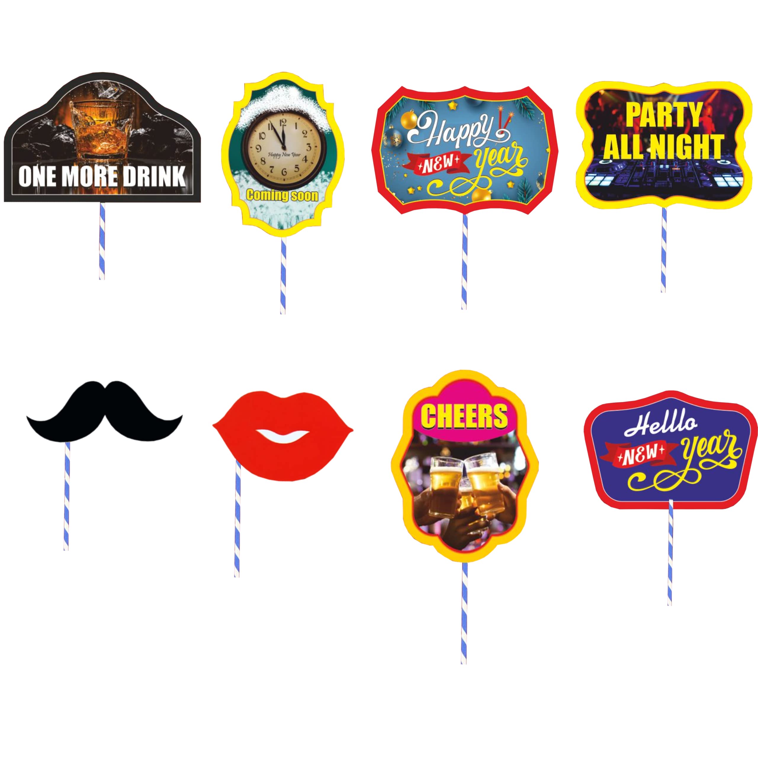 TOYXE Happy New Year Photo Booth Props Set of 8 Pcs