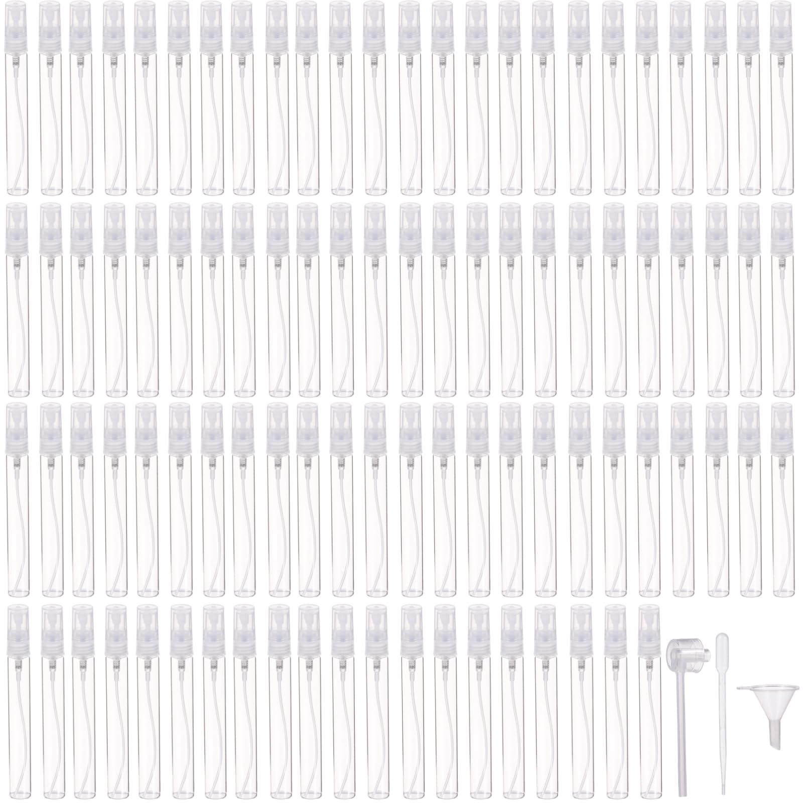 100 PCS 10ml Spray Bottles, Mini Clear Glass Perfume Bottles with Dropper, Funnel, Transfer Tool, Portable Refillable Spray Cont