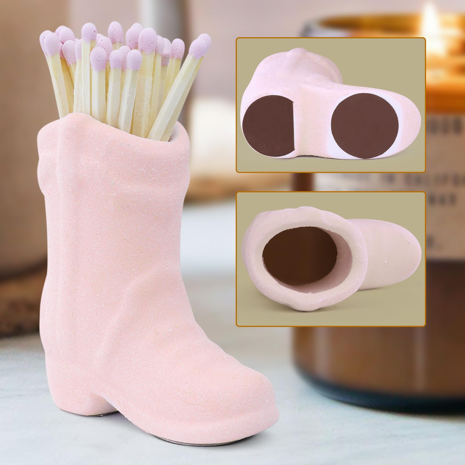 Cowboy Boot Match Holder With Striker - Coastal Home Ceramic Cowgirl Boot Decor Aesthetic Small Cute Matchstick Box Western Deco