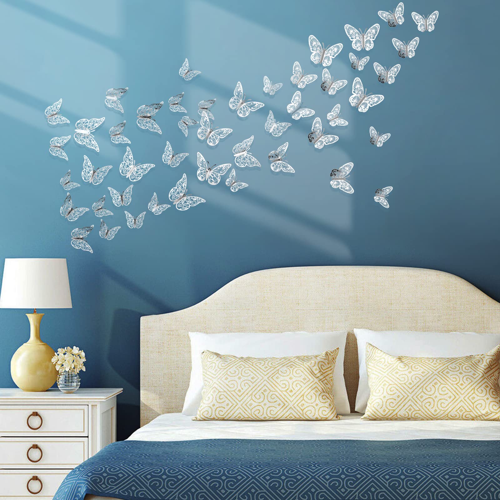 Crosize 72 Pcs Silver Butterfly Decorations  3 Sizes 4 Styles  3D Butterfly Wall Decor  Butterfly Party Decorations  Birthday Decorations  Butterflies for Crafts  Cake Decorating  Wall Stickers Room Decor for Baby Shower Girls Kids