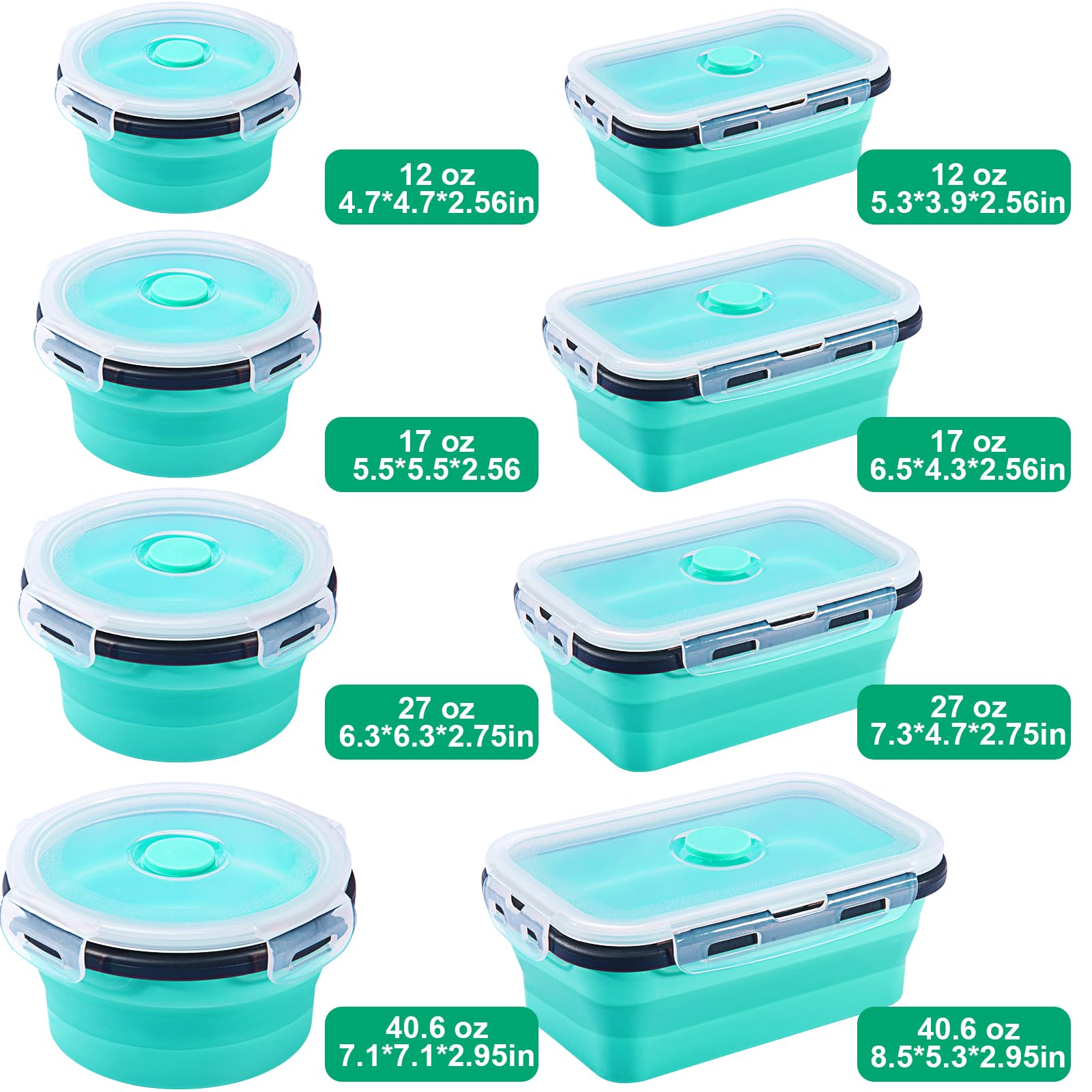 8 Pack Collapsible Food Storage Containers With Lids, Collapsible Storage Containers Sets Silicone Collapsible Bowls For Camping