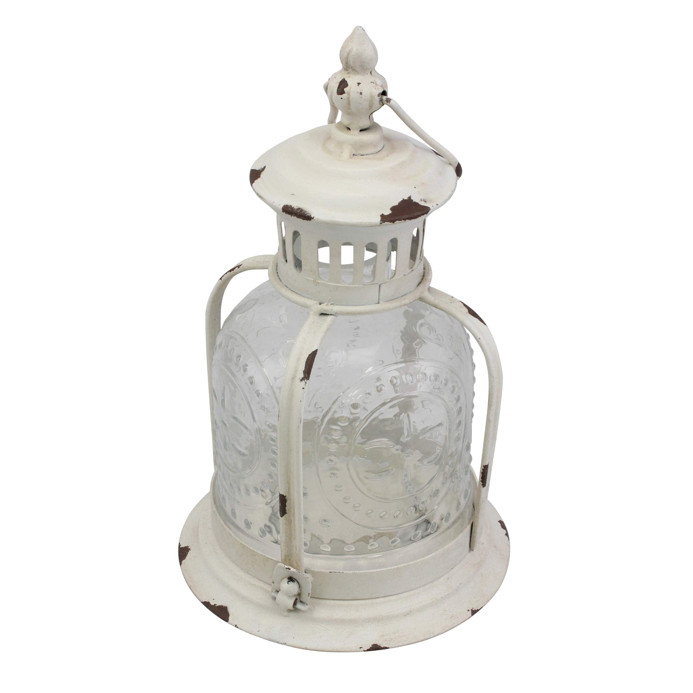 Stonebriar Antique Worn White Metal Candle Lantern, Use As Decoration for Birthday Parties, a Rustic Wedding Centerpiece, or Cre
