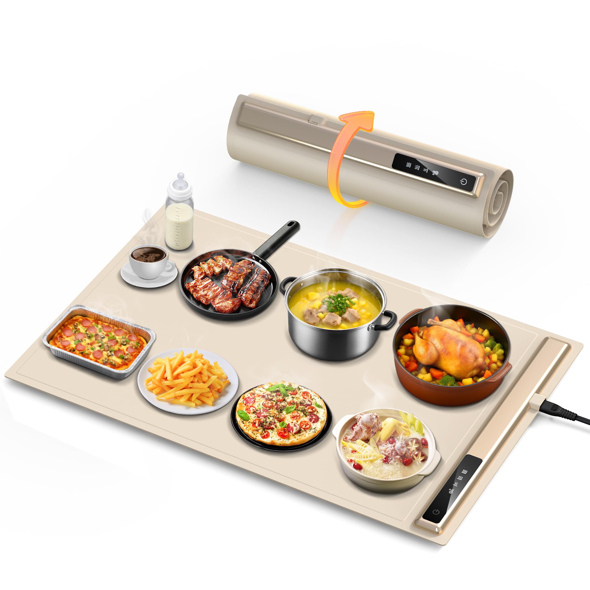 Warming Mat for Food,10s Rapid Warm Food Warming Mat,3-Temp Portable Food Warmer,Fast Heating BPA-Free Auto Shut Off Chafing Dis